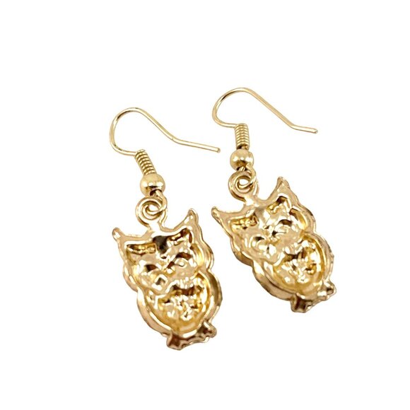 Adorable Owl Dangle Earrings With Pink & White Enamel Accents Gold-Tone Hooks Li - Picture 6 of 6